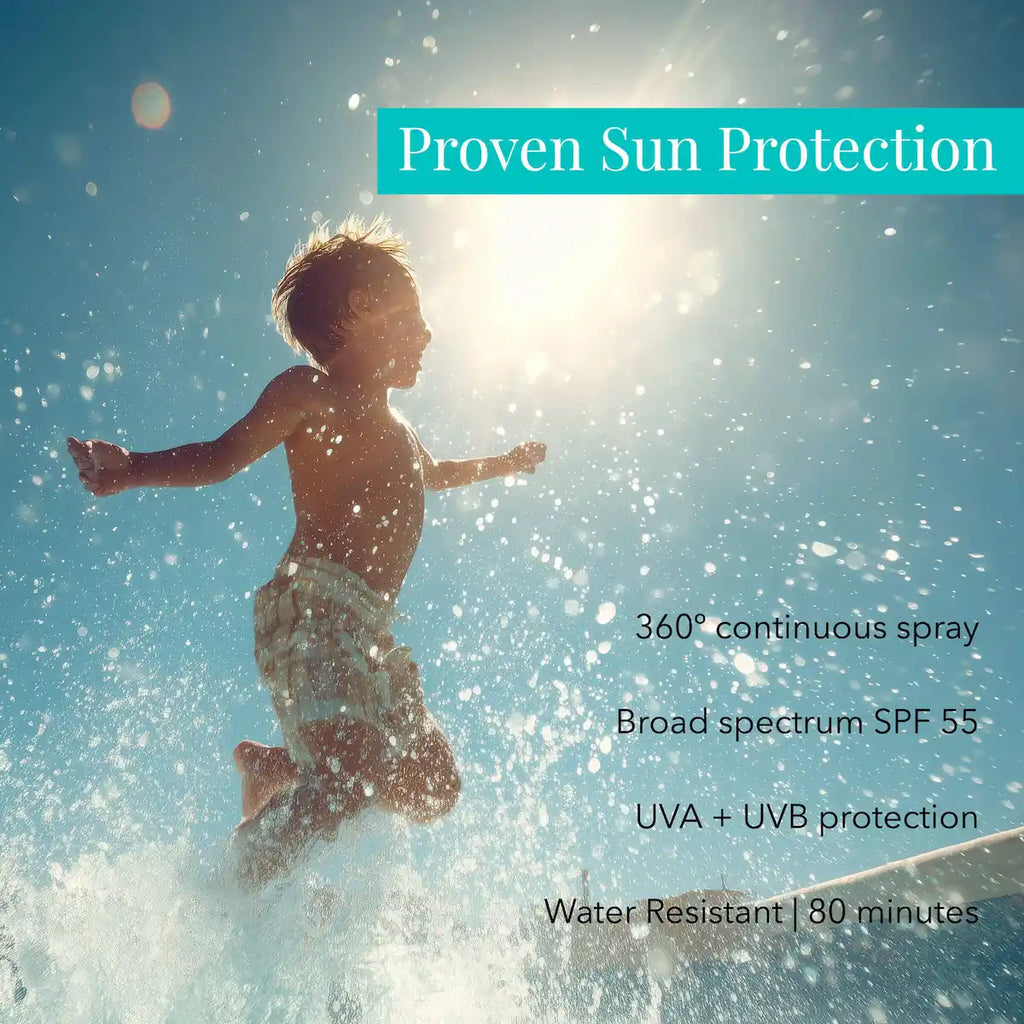 Features checklist for SolRX Kids sunscreen highlighting a fragrance-free, vegan, and non-irritating formula.